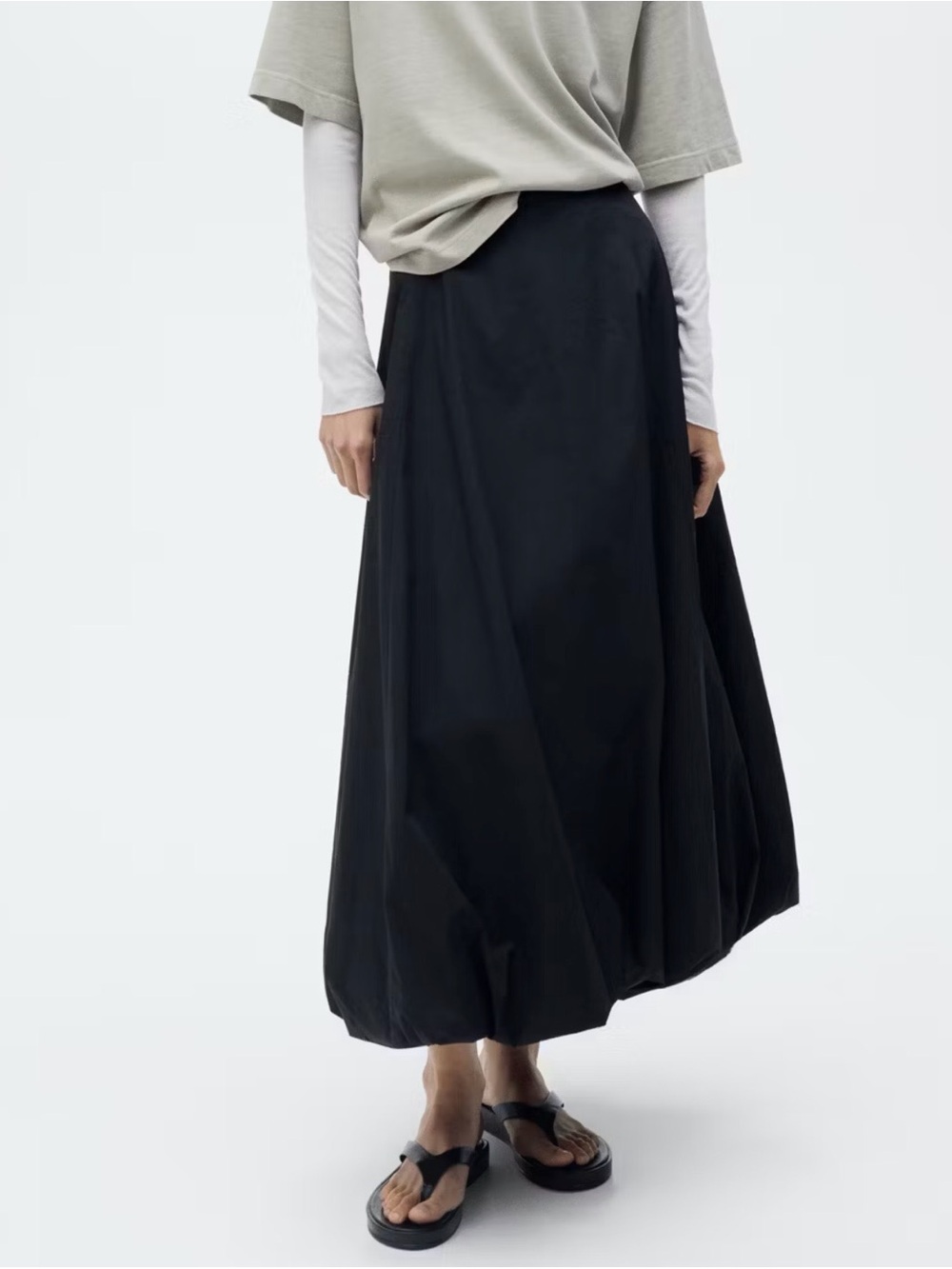 Mango Black Bubble-Hem Maxi Skirt